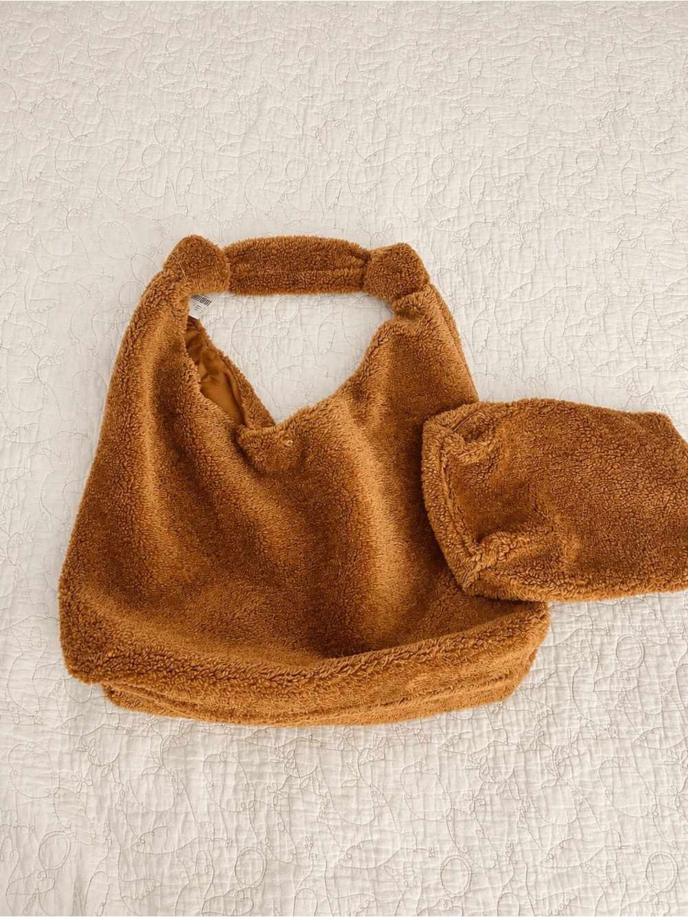NWT Anthropologie Love Knot Slouchy Bag Large Hobo Tote Faux Fur Brown - Picture 4 of 8